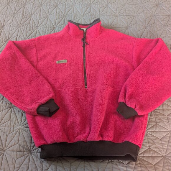Vintage 90s Columbia Hot Pink Fleece Half Zip Pullover USA Made Size M - Picture 1 of 8